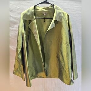 Tin Lizzie Women's Size Medium Green Silk Open Blazer